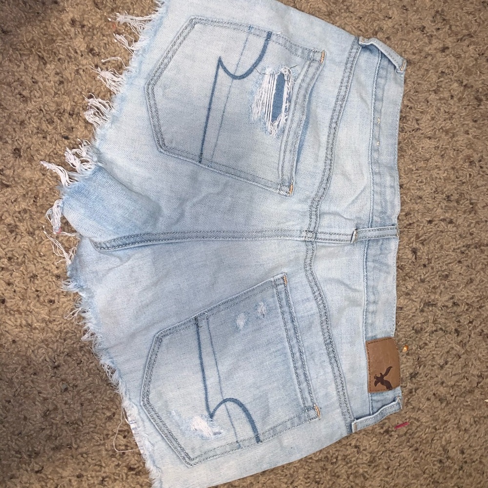 Distressed jean shorts